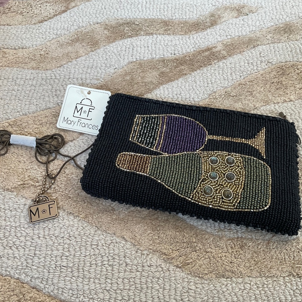 Mary Frances beaded bag with chain, BRAND NEW, Wine glass, bottle, purse clutch